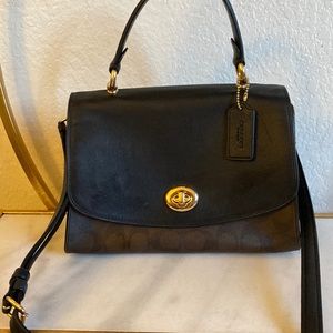 Coach print and black top handle purse